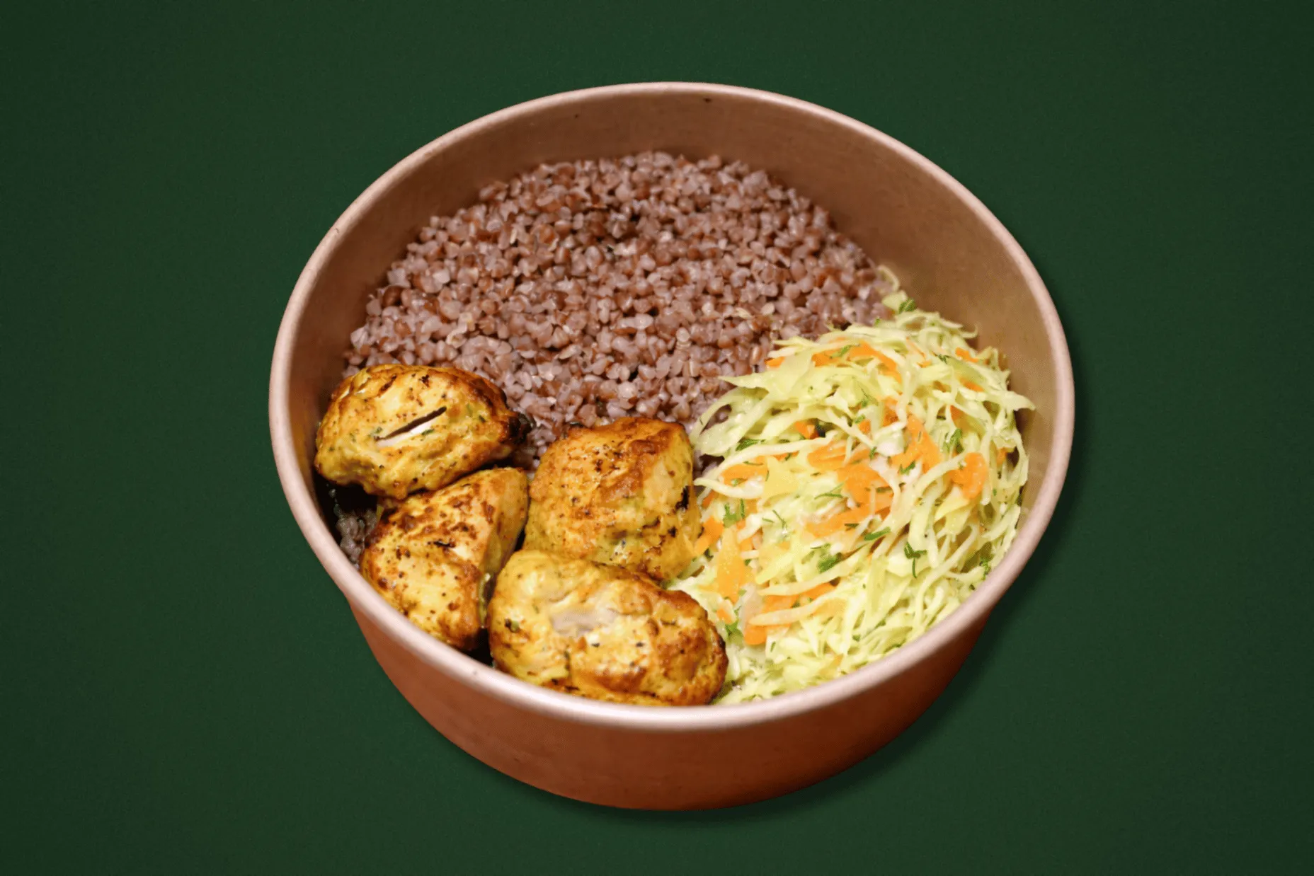 Шашлик курячий, гречка та салат з молодої капусти